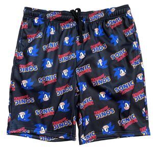 NEW Sonic The Hedgehog Fleece Lined Sleep Shorts Black/Blue Men’s Size L